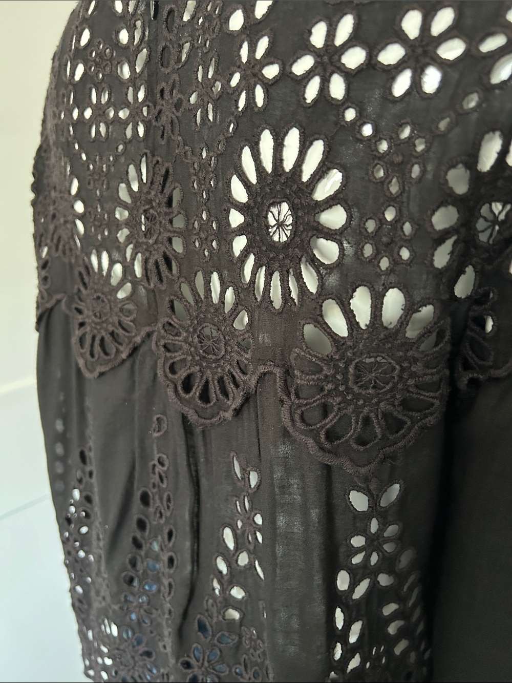 GANNI Emile Viscose Lace Top | Black Floral Eyelet Blouse | IT 42 Small-Medium - Picture 11 of 16